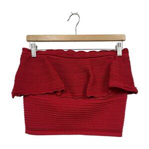 By Anthropologie Red Ruffle Crop Top Size L Large Strapless